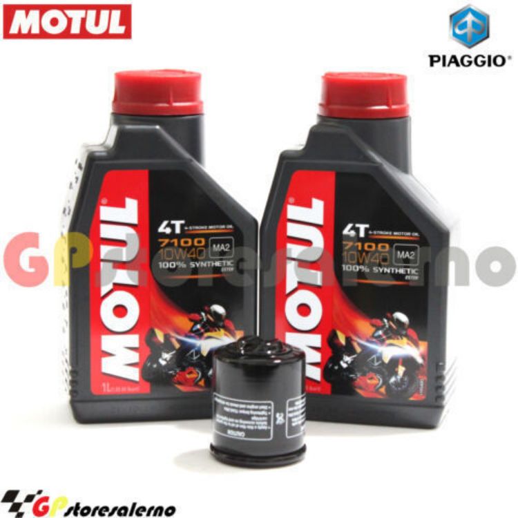 Immagine di KIT TAGLIANDO OLIO + FILTRO MOTUL 7100 10W40 2L PIAGGIO 125 BEVERLY GT / RST / SPORT / MIC / TOURER DAL 2001 AL 2011