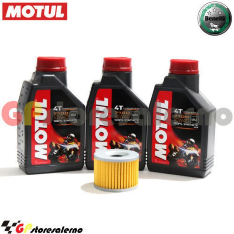 Immagine di KIT TAGLIANDO OLIO + FILTRO MOTUL 7100 10W40 3L BENELLI 350 GTS DAL 1975 AL 1979