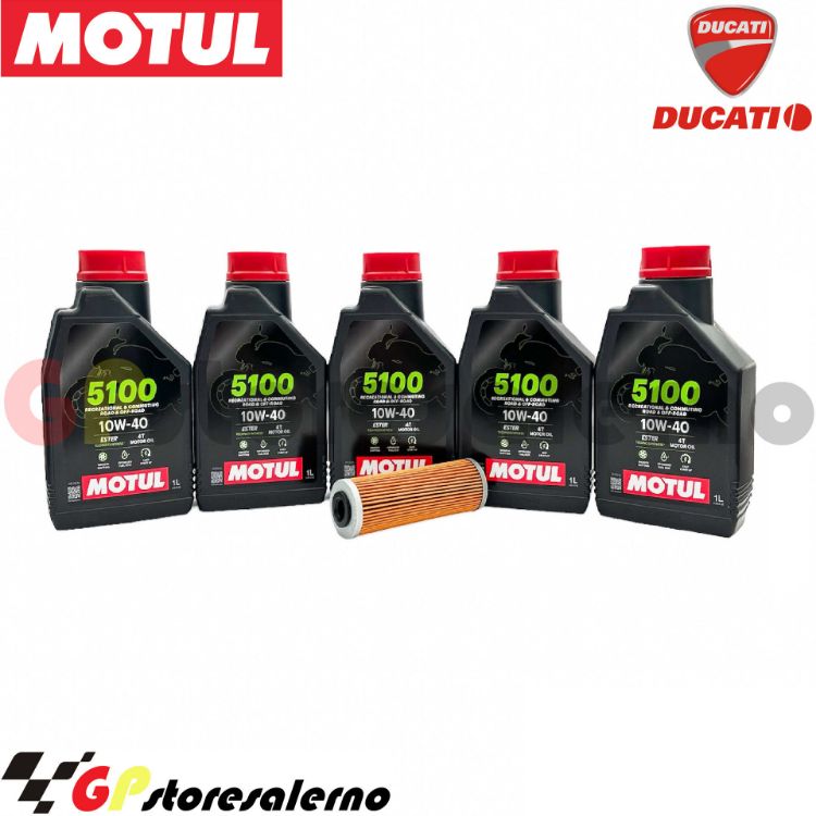 Immagine di KIT TAGLIANDO OLIO + FILTRO MOTUL 5100 10W40 5 LITRI DUCATI 1158 MULTISTRADA V4 DAL 2021 AL 2022