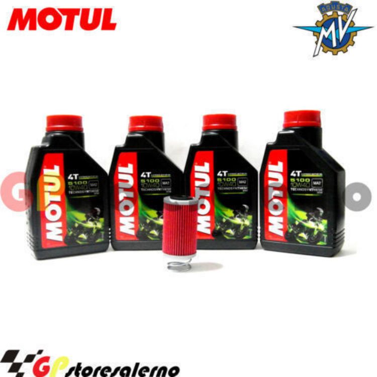 Immagine di KIT TAGLIANDO OLIO + FILTRO MOTUL 5100 10W40 4 LITRI MV AGUSTA F4 1000 R DAL 2012 AL 2014