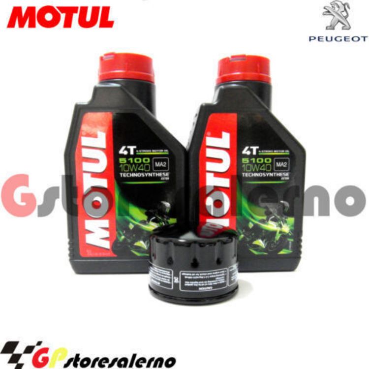 Immagine di KIT TAGLIANDO OLIO + FILTRO MOTUL 5100 10W40 2 LITRI PEUGEOT 400 GEOPOLIS DAL 2007 AL 2013