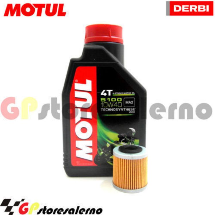 Immagine di KIT TAGLIANDO OLIO + FILTRO MOTUL 5100 10W40 1 LITRO DERI 125 SENDA R SM RACING 4T DAL 2009 AL 2013