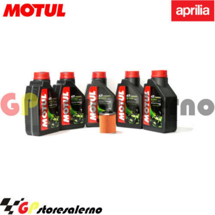 Immagine di KIT TAGLIANDO OLIO + FILTRO MOTUL 5100 10W40 5 LITRI APRILIA ETV 1000 CAPONORD DAL 2001 AL 2008