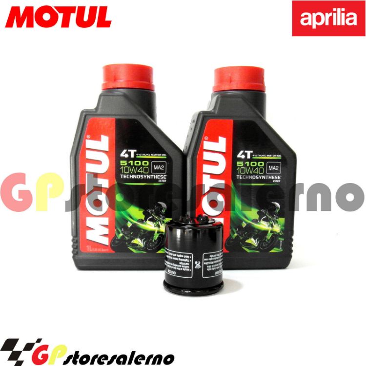 Immagine di KIT TAGLIANDO OLIO + FILTRO MOTUL 5100 10W40 2 LITRI APRILIA 125 ATLANTIC DAL 2002 AL 2014