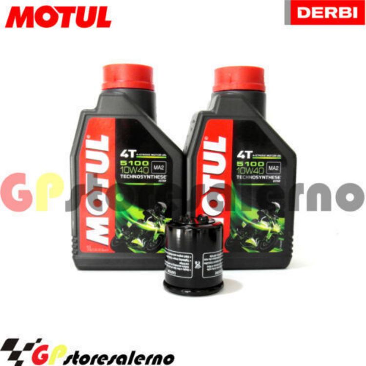 Immagine di KIT TAGLIANDO OLIO + FILTRO MOTUL 5100 10W40 2 LITRI DERBI 150 BOULEVARD DAL 2002 AL 2015