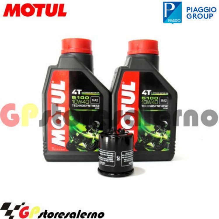 Immagine di KIT TAGLIANDO OLIO + FILTRO MOTUL 5100 10W40 2 LITRI PIAGGIO BEVERLY 300 4T 4V HPE ABS E5 DAL 2021 AL 2024