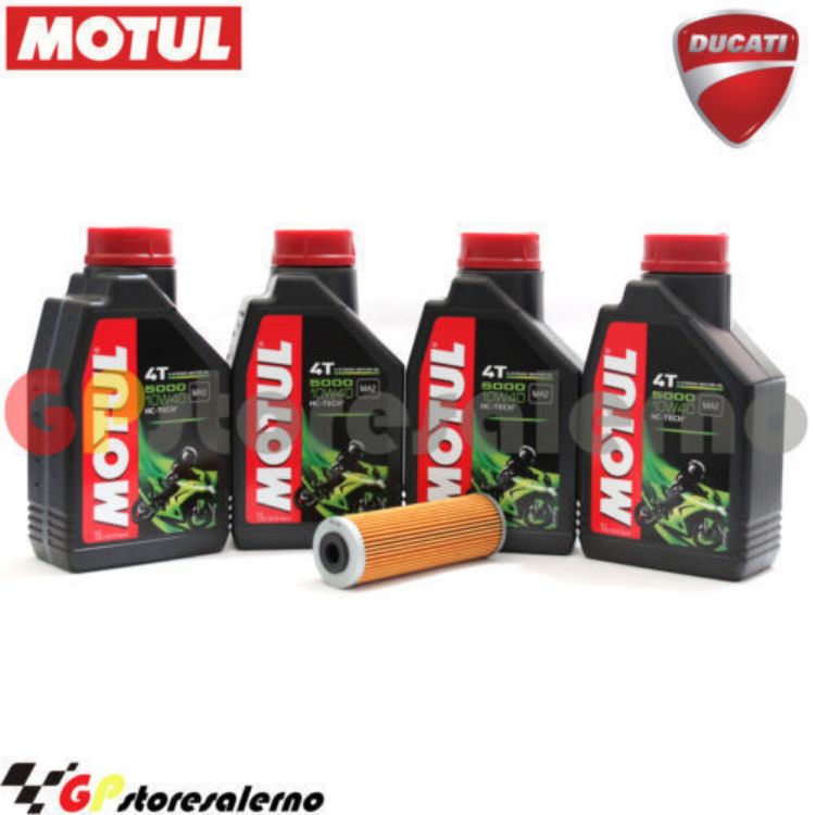 Immagine di KIT TAGLIANDO OLIO + FILTRO MOTUL 5000 10W40 4 LITRI DUCATI 1199 PANIGALE TRICOLORE DAL 2012 AL 2014