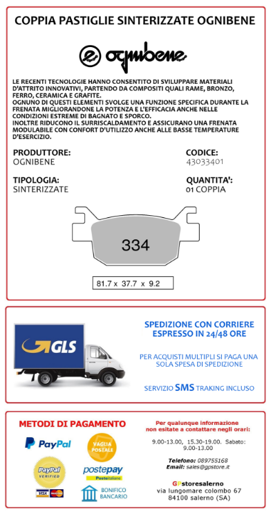 Immagine di 43033401 PASTIGLIE POSTERIORI SINTERIZZATE OGNIBENE HONDA 300 SH DAL 2007 AL 2010