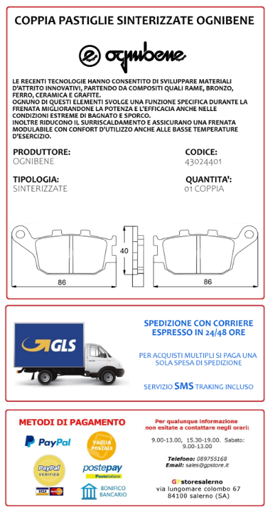 Immagine di 43024401 PASTIGLIE POSTERIORI SINTERIZZATE OGNIBENE SUZUKI 650 DL V-STROM XT ABS DAL 2015 AL 2024