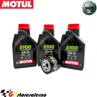 Visualizza i dettagli per KIT TAGLIANDO OLIO + FILTRO MOTUL 5100 10W40 3 LITRI BENELLI 752 S DAL 2019 AL 2024 Immagine di KIT TAGLIANDO OLIO + FILTRO MOTUL 5100 10W40 3 LITRI BENELLI 752 S DAL 2019 AL 2024