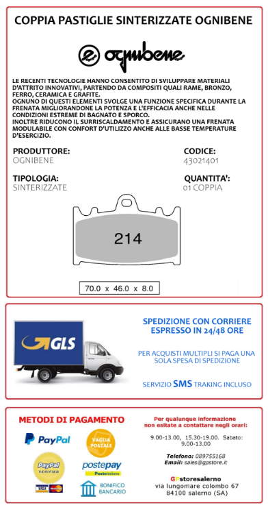 Immagine di 43021401 COPPIA PASTIGLIE FRENO ANTERIORI SINTERIZZATE OGNIBENE TROFEO SUZUKI 1000 TL S DAL 1997 AL 2001