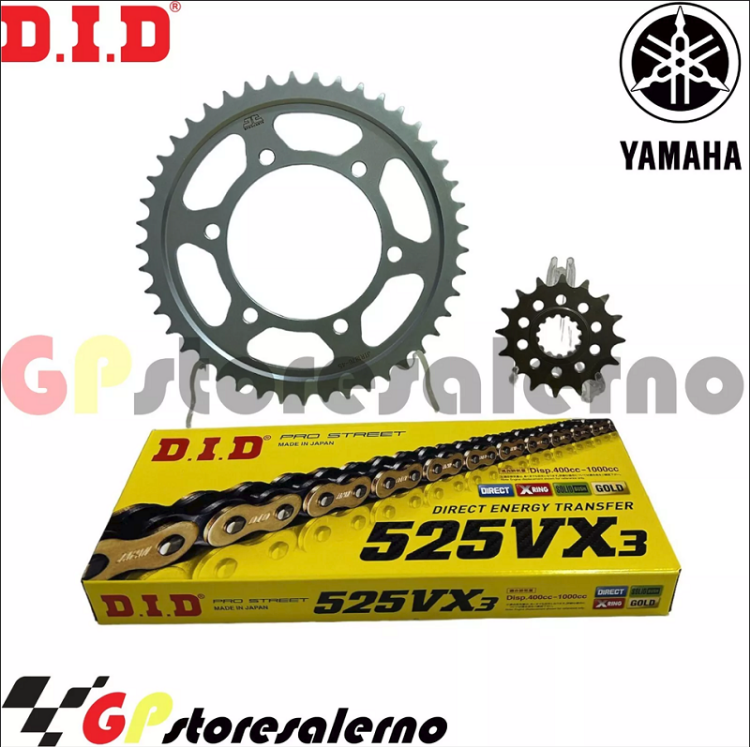 Immagine di 709 KIT TRASMISSIONE DID CATENA PASSO 525 VX3 CORONA E PIGNONE 16/45 PER YAMAHA 850 XSR DAL 2016 AL 2021