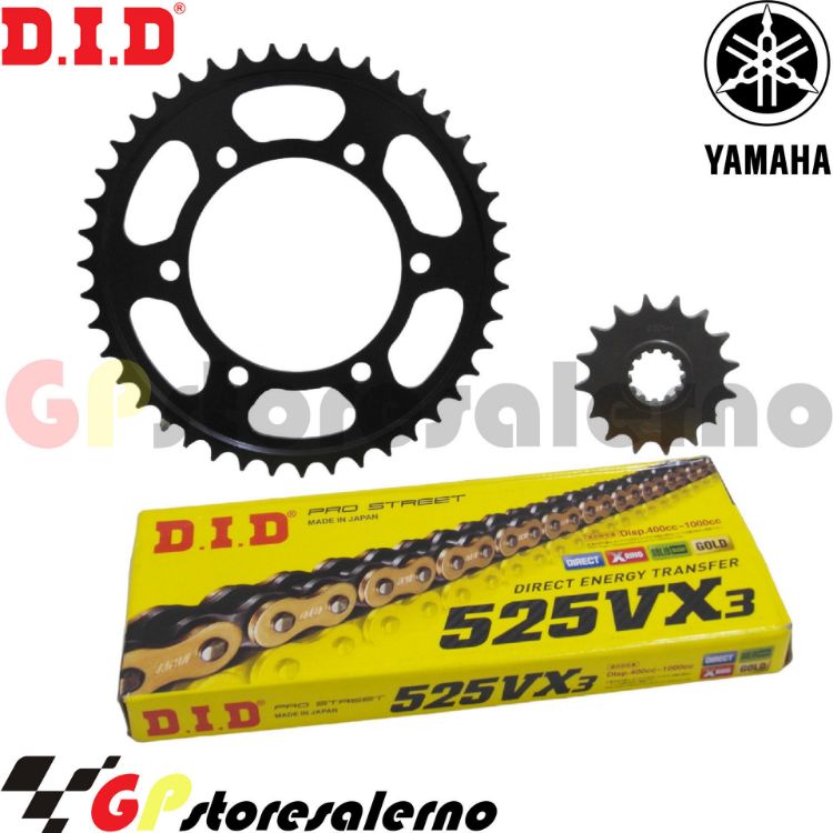 Immagine di gp16 KIT TRASMISSIONE DID CATENA PASSO 525 VX3 CORONA E PIGNONE 16/43 PER YAMAHA 700 XSR DAL 2016 AL 2024 - copia