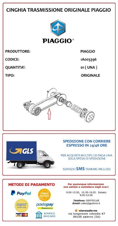 Immagine di 1A003396 CINGHIA TRASMISSIONE ORIGINALE PIAGGIO 125 LIBERTY IGET 4T 3V IE DAL 2015 AL 2020