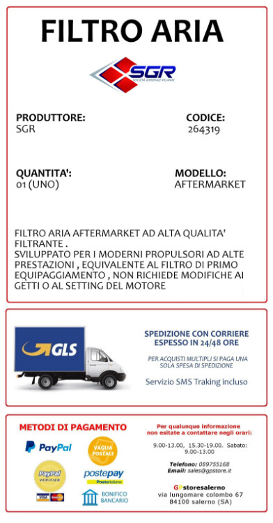 Immagine di 264319 FILTRO ARIA AFTERMARKET PER YAMAHA 600 XT K DAL 1991 AL 1993