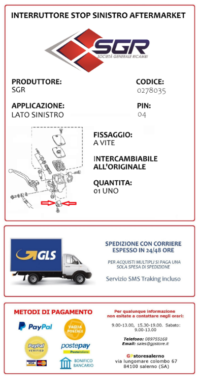 Immagine di 0278035 INTERRUTTORE STOP SX AFTERMARKET FRENO POSTERIORE HONDA 125 PANTHEON DAL 1998 AL 2006