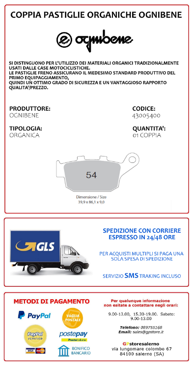 Immagine di 43005400 PASTIGLIE POSTERIORI ORGANICHE OGNIBENE HONDA 500 CB XA DAL 2013 AL 2022