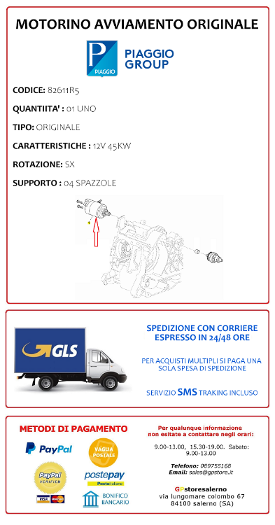 Immagine di 82611R5 MOTORINO AVVIAMENTO ORIGINALE PIAGGIO PER PIAGGIO 150 LIBERTY DAL 2001 AL 2015