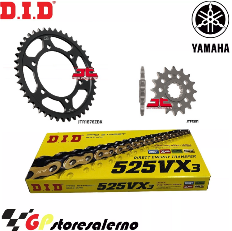 Immagine di 709 KIT TRASMISSIONE DID CATENA PASSO 525 VX3 CORONA E PIGNONE 16/45 PER YAMAHA 850 MT 09 MT09 SP DAL 2018 AL 2020