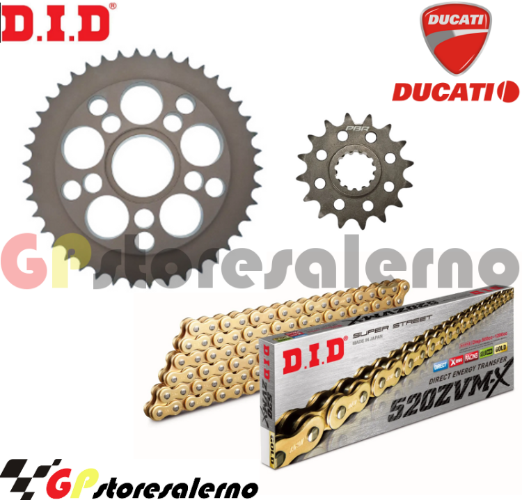 Immagine di GP27 KIT TRASMISSIONE DID CATENA PASSO 520 ZVMX2 CORONA ERGAL E PIGNONE ALLEGGERITO 15/43 PER DUCATI 950 HYPERMOTARD SP DAL 2019 AL 2024